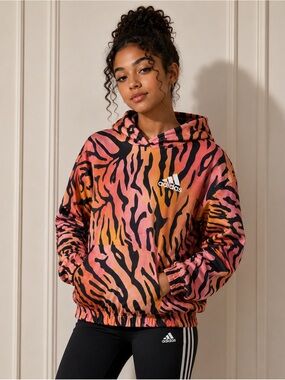 Adidas Colorful Pink Animal print hoodie size 10-12Y